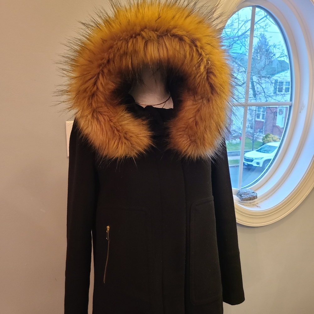 Zara coat with faux fur hood - S NWOT